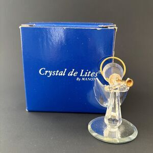 Crystal Christmas Angel Gold Trumpet Figurine Holiday Heavenly Celestial Manon
